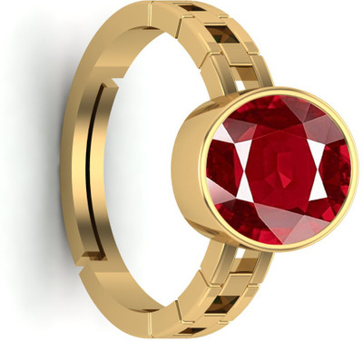 KUSHMIWAL GEMS 12.25 Ratti 11.00 Carat Ruby Manik Original Certified Gemstone Ring Brass Ruby Gold Plated Ring