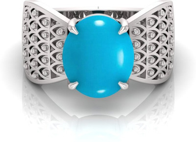 Pranjal Gems 9.25 Ratti Firoja Gemstone Adjustable Ring With Lab CertificateTU Shell Turquoise Rhodium Plated Ring
