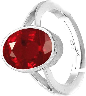 KUSHMIWAL GEMS 6.25 Ratti 5.55 Crt Natural Ruby Stone Manik Ring Adjustable Panchdhatu Ring Brass Ruby Silver Plated Ring