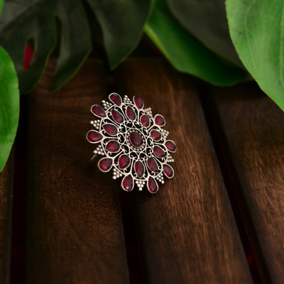 Tanusha Jewels Brass Black Silver Plated Ring