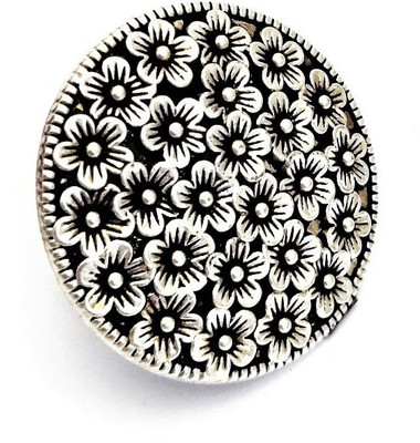 Yash Jewels Emporium Silver Plated Adjustable Oxidized Brass Ring For Women And Girls Brass Silver Plated Ring