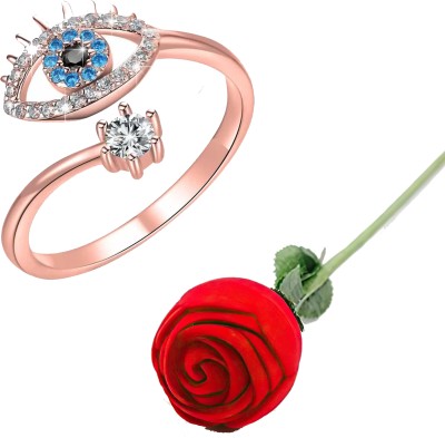 Fashion Frill Valentine Gift For Girlfriend Rings For Women CZ Evil Eye Ring With Red Rose Alloy Cubic Zirconia Gold Plated Ring