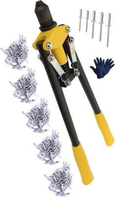 Inditrust 425mm Riveter Gun 17inch Non Slip Handle With Gloves and Pop Rivets 150 nos set Medium Duty Fast Hitting Rivet Gun