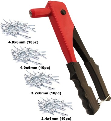 DUMDAAR new INTERCHANGEABLE 10.5inch Hand Riveter 2.4mm, 3.2mm, 4.0mm, 4.8mm & 40 Rivets Heavy Duty Squeeze Rivet Gun