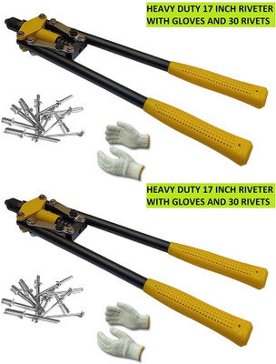 Inditrust new 2pc 17Inch Hand Riveters Double Handles Gun with 2pair Glove and 60pc Rivets Medium Duty Fast Hitting Rivet Gun