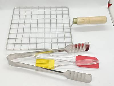 VWAY stainless steel chakor roaster+new degine chimta+butter brus multiclor pack of 4 0.3 kg Roaster