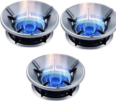 AAMATY (3 Pis) Gas Saver Burner Stand Windproof Gas Ring-/ 10 kg Roaster(Silver)
