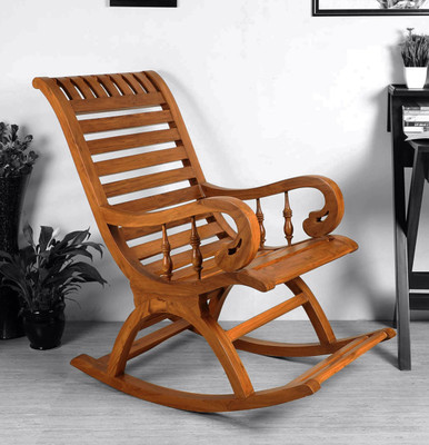 Decorhand Teak Wood Rocking Chair For Living Room / Garden - Adults/Grand Parents Solid Wood 1 Seater Rocking Chairs(Finish Color - Natural, Pre-assembled)