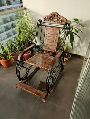 Giftoshopee Wooden & Iron Rocking Chair ,Garden Rocking Chair Solid Wood 1 Seater Rocking Chairs(Finish Color - BROWN, DIY(Do-It-Yourself))