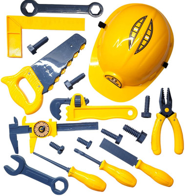 Bazaar Kids Engineering Tool Set, 19 Pieces Construction Pretend Play Kit with Hard Hat