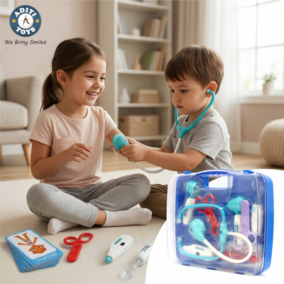 Aditi Toys Premium Doctor Set With Transparent Briefcase 9 Piece Doctor Kit For Kids (Blue)