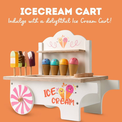 Cots and Cuddles Wooden Ice Cream Cart Pretend Play Toy Set for Kids