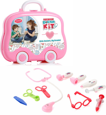 CHANAK Premium Doctor Set Suitcase LED Light Instruments, Dr Kit 10 Piece (Pink)