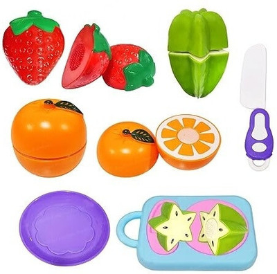 HK Toys Realistic Sliceable 7 Pcs Cutting Plastic Fruit Set For Children Learning Toy