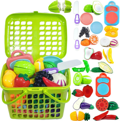 BABRO Bucket With Realistic Cutting Fruits & Vegetables And Chopping Board & Knife