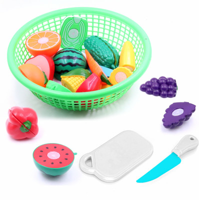 Aditi Toys Vegetable & Fruit Basket Set For Kids With Knife And Chopping Board