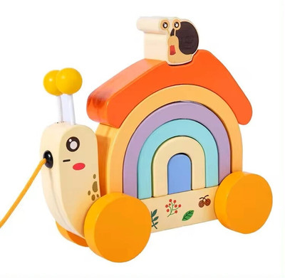 WUDLY Wooden - Snail Stacker Pull Along for Kids