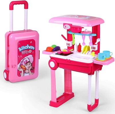 Just97 Kitchen Playset with Trolley Case For Girls Kids Kitchen Set K7