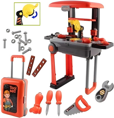 TodFod Tool Workbench Set with Rolling Storage Case, 2-in-1 Portable Play