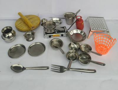 Stainless Steel Miniature Mini Kitchen Tableware Toy For Kids (Set