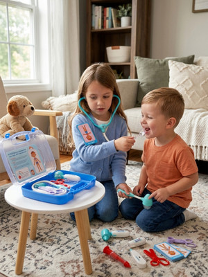 333MART Premium Doctor Set With Transparent Briefcase 9 Piece Doctor Kit For Kids (Blue)