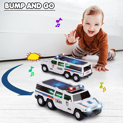 GoBaby 360 Degree Rotating Police Car for Kids with Light & Siren Bump and Go Action(White)