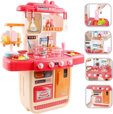 AESGOP Kitchen Play Set for Kids,Cooking Toy with Realistic Features,(Pink)