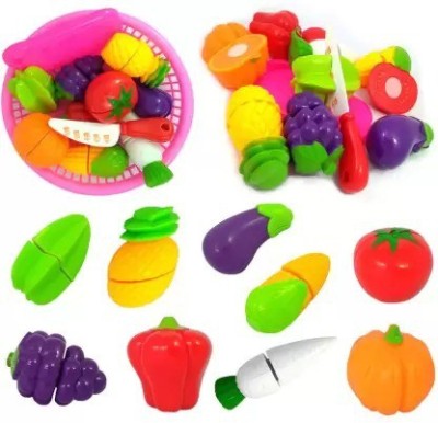 PRIMEFAIR 12 Pcs Realistic Sliceable Fruits Cutting Play Toy Set, Can Be Cut in 2 Parts