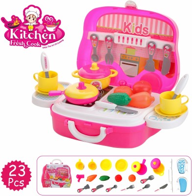Aditi Toys Plastic Luxury Kitchen Set Cooking Toy with Briefcase and Accessories