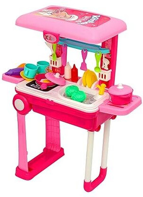 Nickspool Kitchen Set for Kids with Light & Sound – Portable Trolley Cooking Toy Gift