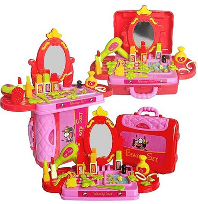 REOnLEO 3 in 1 Beauty Set for Girls Makeup & Jewelry Toys for Kids Make Up Suitcase Kit