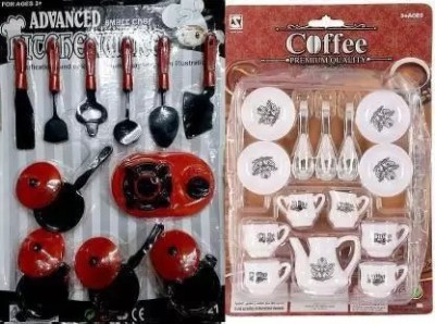 3dseekers Cooking Pretend Plastic Kitchen Play Set with Coffee Set for Children Kids