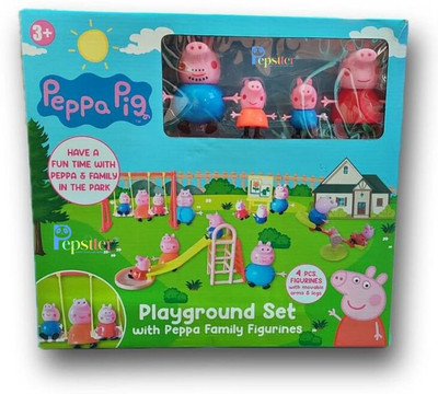 Pepstter Piggy Pig Playground with Pig Family Figurines,Slide,Swing Set Pieces for Kids(Multicolor)