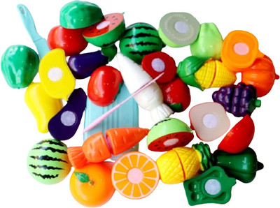 kridan Realistic Sliceable Cutting Fruits and Vegetable Pretend Play Kitchen Toys