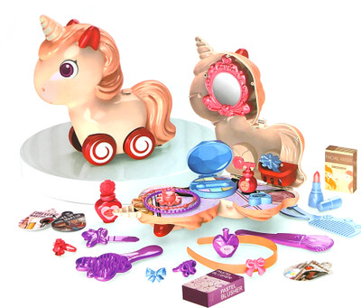 RAINBOW RIDERS 3in1 Unicorn Kids Dresser Set DIY Pretend Play Makeup Set 30 Pieces Neon Unicorn