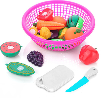 333MART Fruit & Vegetable Basket for Kids Realistic Cutting Set Of 5 Fruits 5 Vegetables