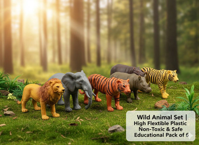 Toybuzz Wild Animal Toy Set | Soft & Flexible Safari Figures for Kids (6pcs Set)