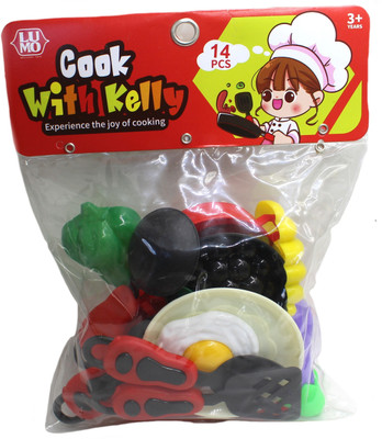 neoinsta shopping 12pc set of kitchen set toys for kids with pan, stove and many others(red)