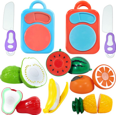 BABRO Fruit Cutting Play Set, Realistic Fruits Cutting with Chopping Board & Knife