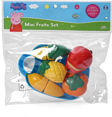 striders Peppa Pig Mini Fruit Set 7 Piece Playset with Peppa, George, and Fruits for Kids