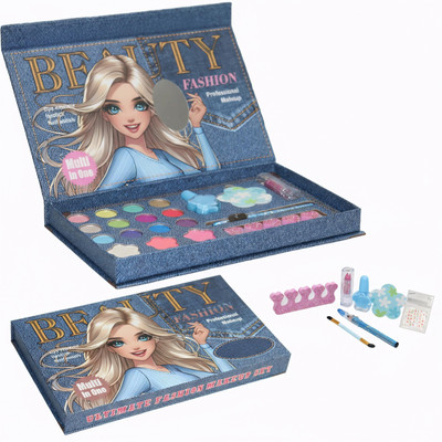 VikriDa Kids Washable Makeup Kit Fold-Out Palette with Mirror & Cosmetic Toys