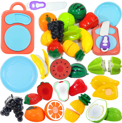 BABRO Fruit Cutting Toy Set, Realistic Cutting Fruits with Chopping Board & Knife