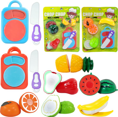 BABRO Fruit Cutting Play Set, Realistic Fruits Cutting with Chopping Board & Knife