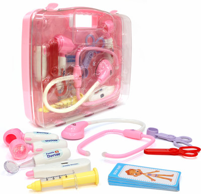 333MART Premium Doctor Set With Transparent Briefcase 9 Piece Doctor Kit For Kids (Pink)