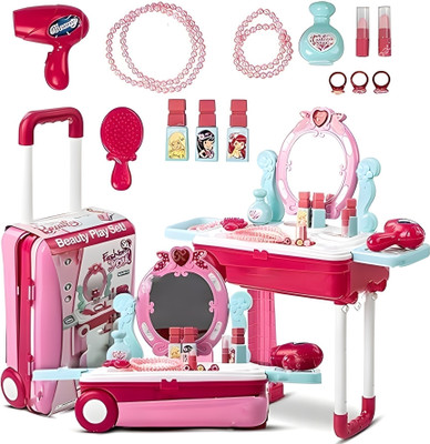FUN EXPRESS 2 in 1 Beauty Makeup Kit Play Set with Luggage Trolley for Your Little Princess