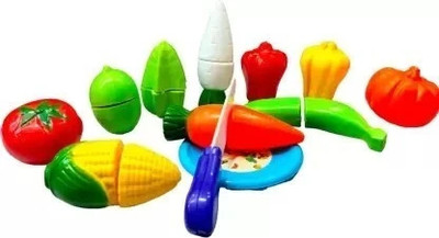 HK Toys 12 Pcs Realistic Sliceable Vegetables Cutting With Chopping Board & Knife Set