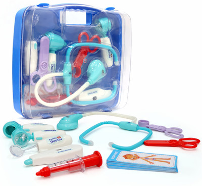 333MART Premium Doctor Set With Transparent Briefcase 9 Piece Doctor Kit For Kids (Blue)