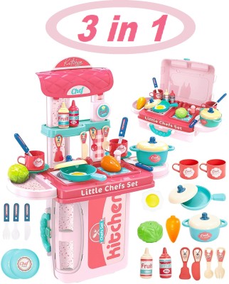 CountryLink 3in 1 Portable Pretend Food Party Role Cooking Kitchen Play Set for Girls(1set)