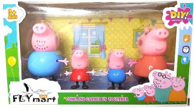 FLYmart Famous Pig Family Toy Set of 4, Pretend Play Pig Family with Movable Hands, Legs