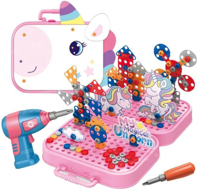 VikriDa Electric Drill Screw Tool Set|DIY 3D Mosaic Puzzle Toy (Unicorn)